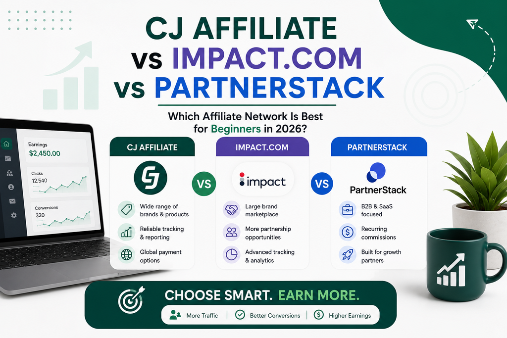 How to Make Money Online for Beginners
Affiliate Marketing for Beginners: The Complete 2026 Guide
Best Affiliate Programs for Beginners in 2026
How to Choose the Right Affiliate Program
How to Earn Your First Commission on Impact.com
How to Get Approved on Impact.com
Impact.com vs PartnerStack: Which Affiliate Network Is Better for Beginners in 2026?
PartnerStack Affiliate Marketing: The Complete Beginner’s Guide to Earning Your First Commission